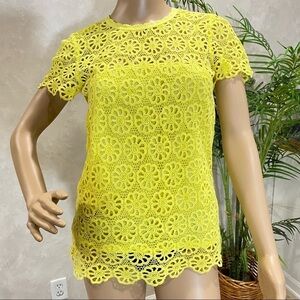French‎ Connection Women’s Size 0 Yellow Lace Short Sleeves Top